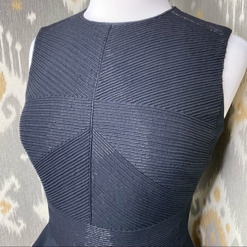 RalphโLaurenโBlackย SleevelessโCrepeโGeometricโBugleโBeadโPeplumโBlouse